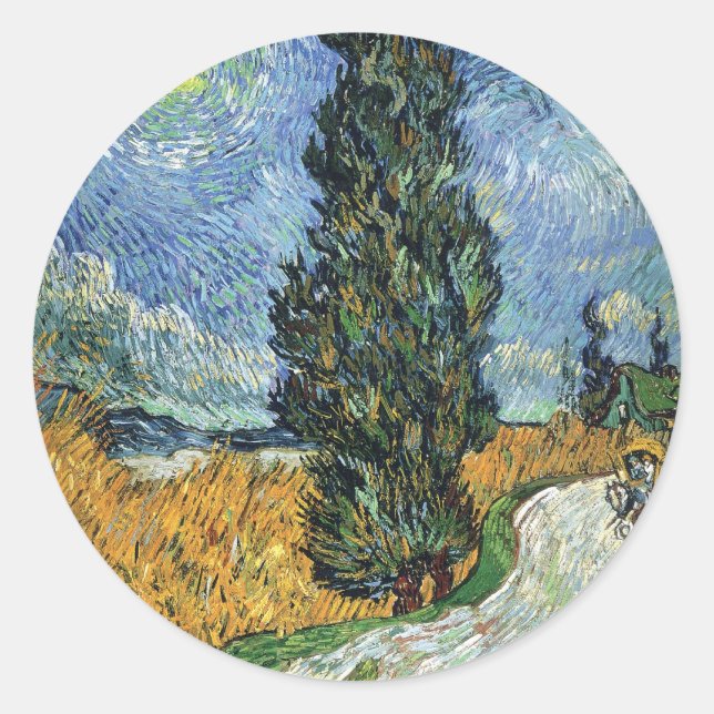 Sticker Rond Van Gogh Road Avec Cyprès Impressionnisme (Devant)