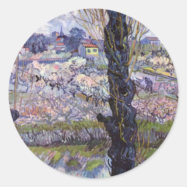 Sticker Rond Van Gogh Vue Arles Jardin Fleuri (Devant)