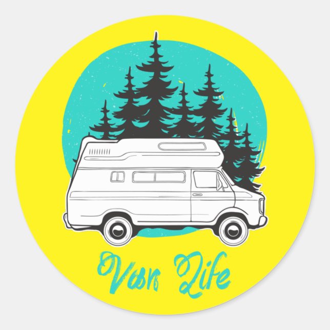 Sticker Rond VAN LIFE Nomad Adventure Travel Camping Lifestyle (Devant)