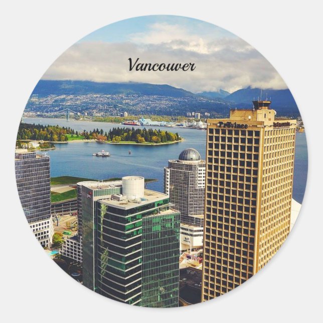 Sticker Rond Vancouver, BC Cityscape (Devant)