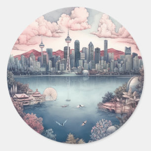Sticker Rond Vancouver City Canada Peinture de voyage