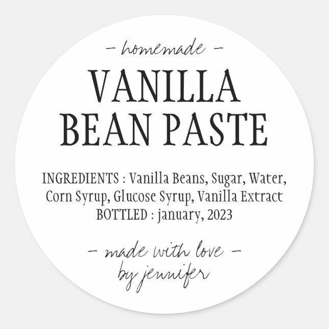 Sticker Rond Vanilla Bean Paste Bottle Extrait maison (Devant)