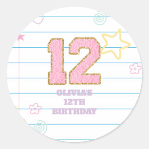 Sticker Rond Varsity pastel patch carnet 12e anniversaire