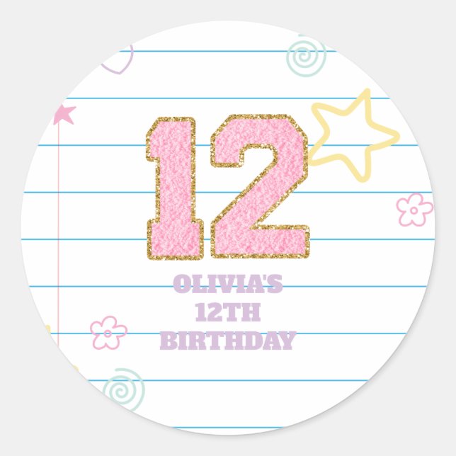 Sticker Rond Varsity pastel patch carnet 12e anniversaire (Devant)