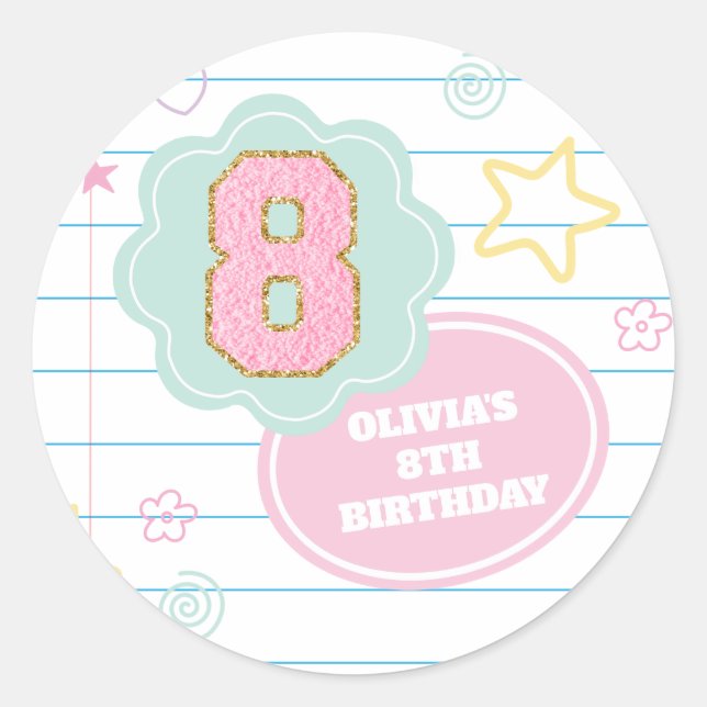 Sticker Rond Varsity pastel patch carnet 8e anniversaire (Devant)