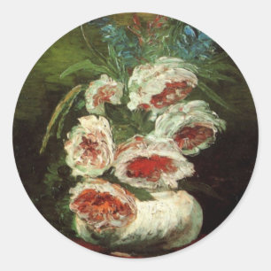 Sticker Rond Vase aux pivoines de Vincent van Gogh