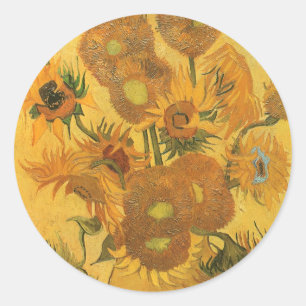 Sticker Rond Vase avec 15 tournesols par Vincent van Gogh