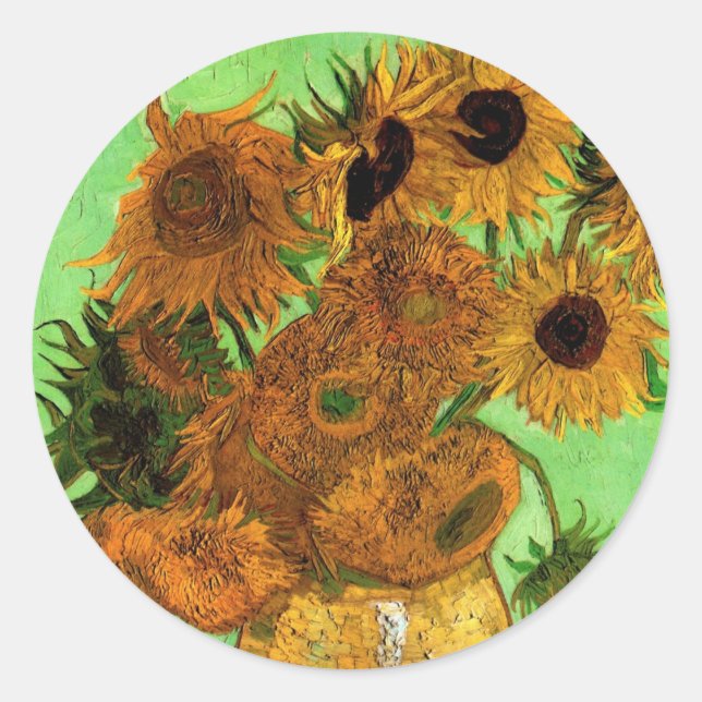 Sticker Rond Vase avec douze tournesols par Vincent van Gogh (Devant)