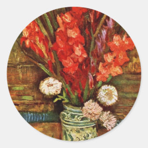 Sticker Rond Vase avec Gladiolideutsch rouge : La vie toujours