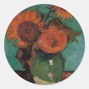 Sticker Rond Vase avec trois tournesols, Vincent van Gogh