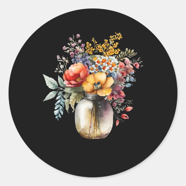 Sticker Rond Vase De Mème De Fleurs (Devant)