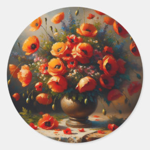 Sticker Rond Vase de Red Poppies