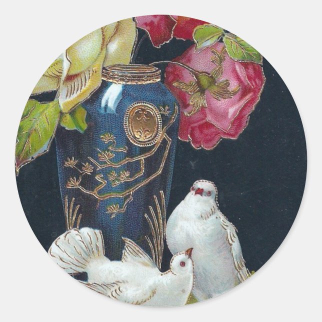 Sticker Rond Vase et colombes d'anniversaire (Devant)
