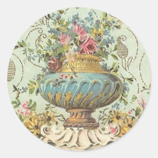 Sticker Rond Vase Rose victorien