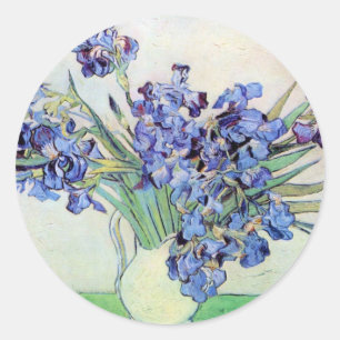Sticker Rond Vase Still Life avec Irises par Vincent van Gogh