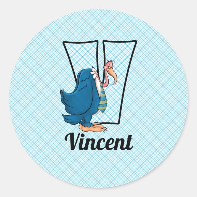 Sticker Rond Vautour bleu avec lettre V pour garçons (Devant)