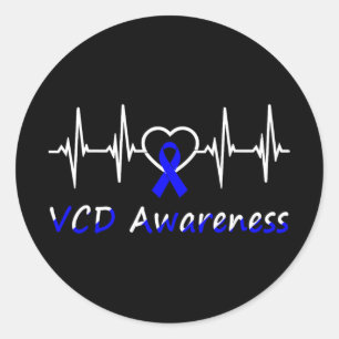 Sticker Rond Vcd Awareness Blue Ribbon Love Heartbeat Support Q