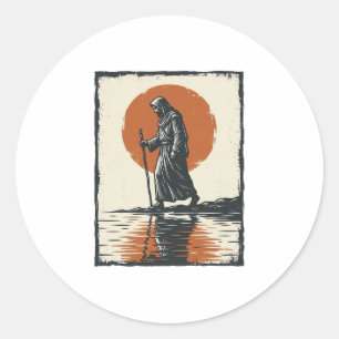 Sticker Rond Vecteur de réflexion de silhouette de marche au co