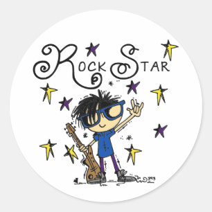 Sticker Rond Vedette du rock de garçon de cheveux noirs