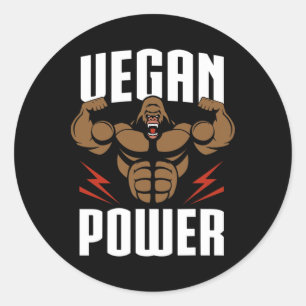 Sticker Rond Vegan Power - Exercice Gorilla Et Gym Bodybuilding