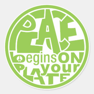 Sticker Rond Vegan Slogan Paix Commence Sur Votre Plaque