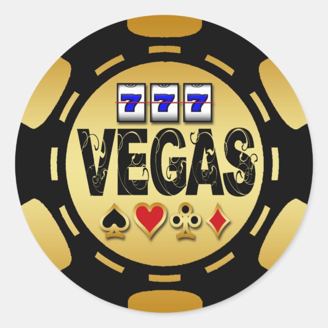 STICKER ROND VÉGAS GOLD ET NOIR POKER CHIP (Devant)