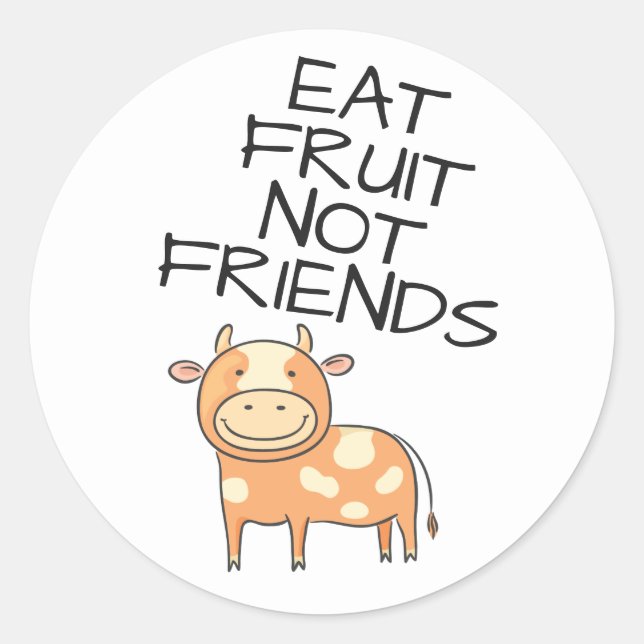 Sticker Rond Vegas manger des fruits pas amis jolie vache brune (Devant)