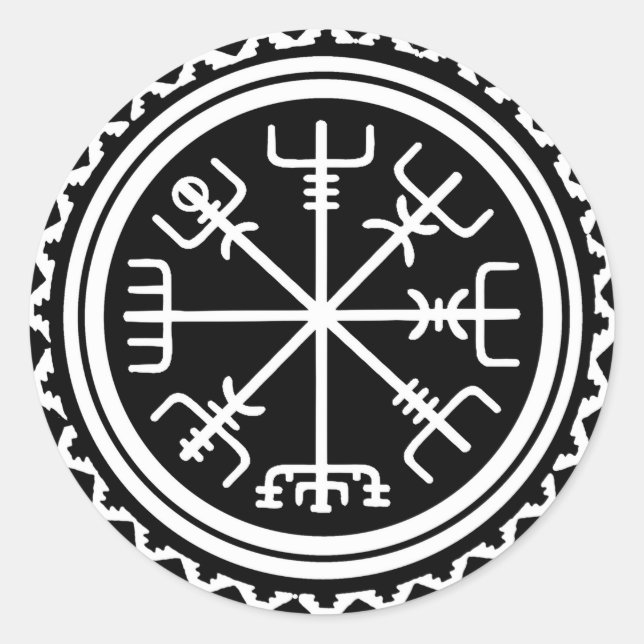 Sticker Rond Végétal Viking Compas Nautique (Devant)