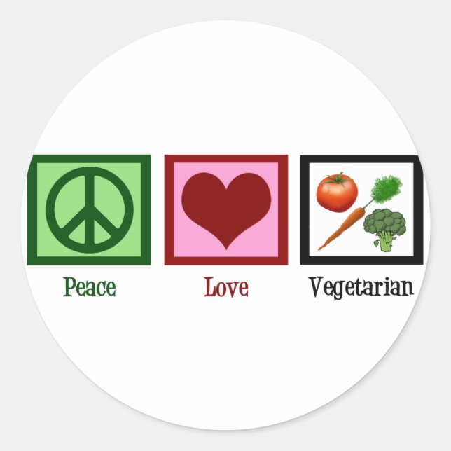 Sticker Rond Végétarien d'amour de paix (Devant)