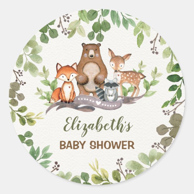 Sticker Rond Végétation Bois Bébé Animaux Merci Faveurs (Devant)
