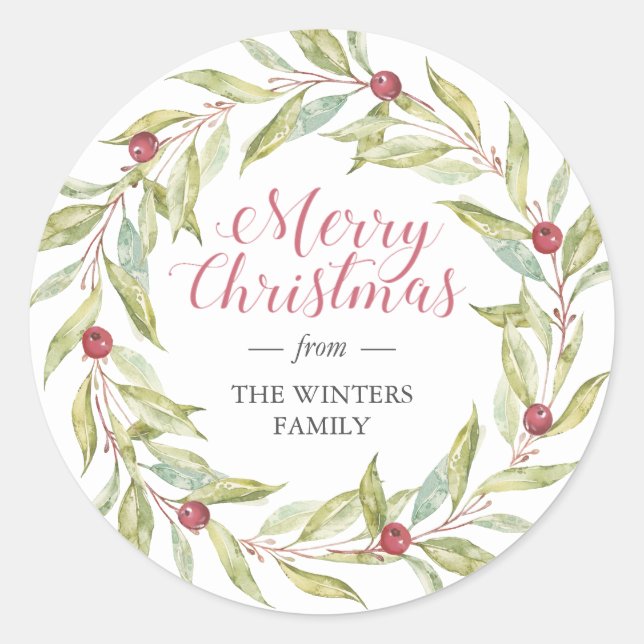 Sticker Rond Végétation d'hiver Berries Feuilles Wreath Noël (Devant)