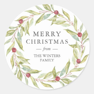 Sticker Rond Végétation d'hiver Berries Feuilles Wreath Noël
