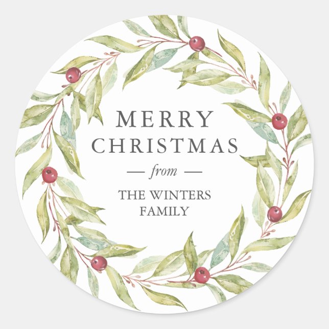 Sticker Rond Végétation d'hiver Berries Feuilles Wreath Noël (Devant)