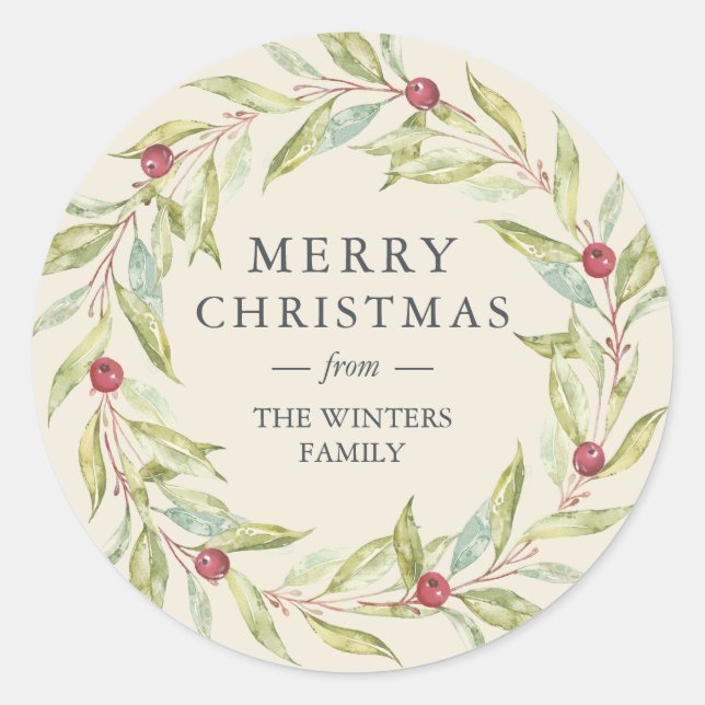 Sticker Rond Végétation d'hiver Berries Wreath Noël Antique (Devant)