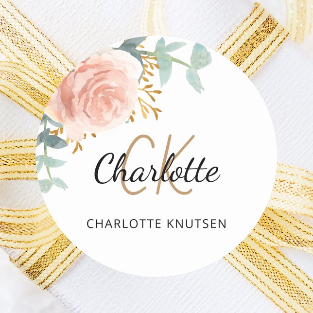 Sticker Rond Végétation florale rose or rose Quinceanera (Créateur téléchargé)