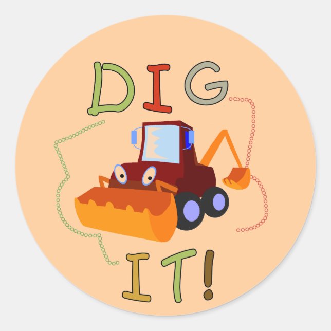 Sticker Rond Véhicule de construction Creuser T-shirts et cadea (Devant)