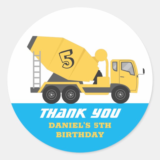 Sticker Rond Véhicule de construction pour garçons Anniversaire (Devant)