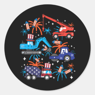 Sticker Rond Véhicules Camions de Construction du 4 Juillet pou