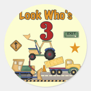 Sticker Rond Véhicules de construction 3e chemises d'anniversai