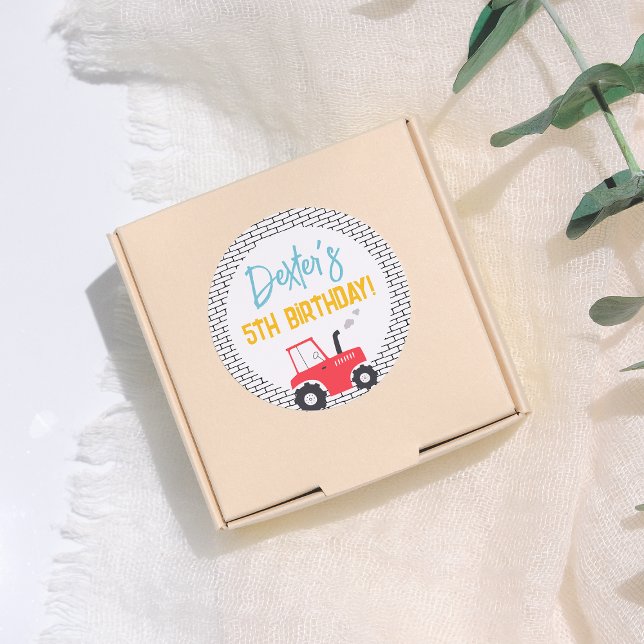 Sticker Rond Véhicules de construction Garçon fête d'anniversai (Créateur téléchargé)