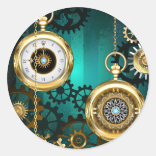 Sticker Rond Veille bijoux Steampunk sur un Arrière - plan vert