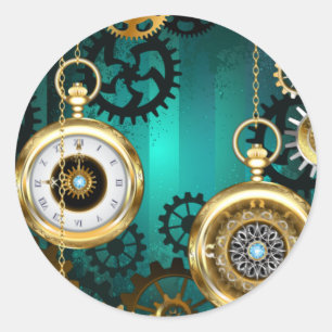 Sticker Rond Veille bijoux Steampunk sur un Arrière - plan vert