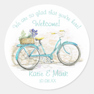 Sticker Rond Vélo avec panier Aqua Welcome