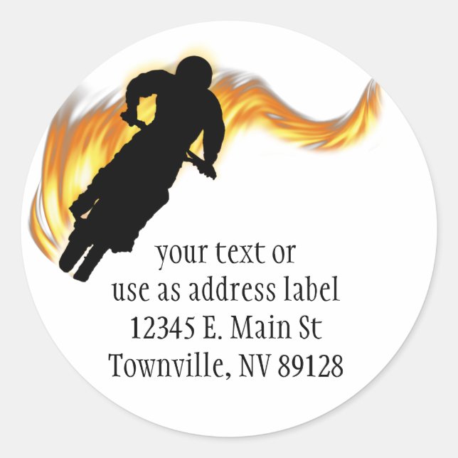 Sticker Rond Vélo Off Road Dirt avec flammes (Devant)