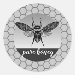 Sticker Rond Vendeur d'abeilles de miel Apiariste Vintage Noir 