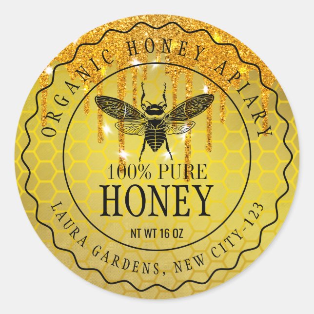 Sticker Rond Vendeur d'abeilles d'or Lecteurs de miel Apiariste (Devant)