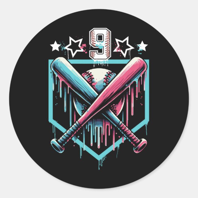 Sticker Rond Vendre la goutte 9e anniversaire garçons Numéro 9  (Devant)