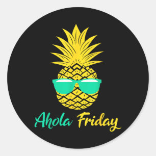 Sticker Rond Vendredi Aloha Ananas Eté Fruit Ananas