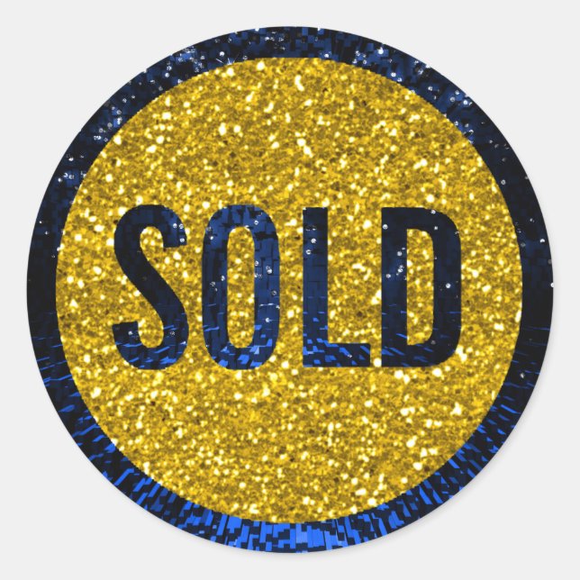 Sticker Rond Vendu Parties scintillant Blue Navy Gold Agent imm (Devant)