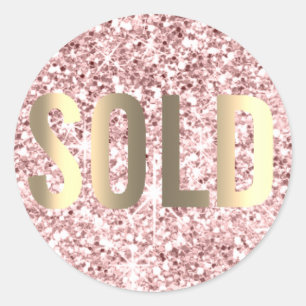 Sticker Rond Vendu Parties scintillant Blush Faux Gold Pink Est